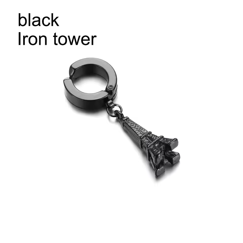 Men's Hip-Hop Clip-On Cross Earrings  Black& Stainless Steel
