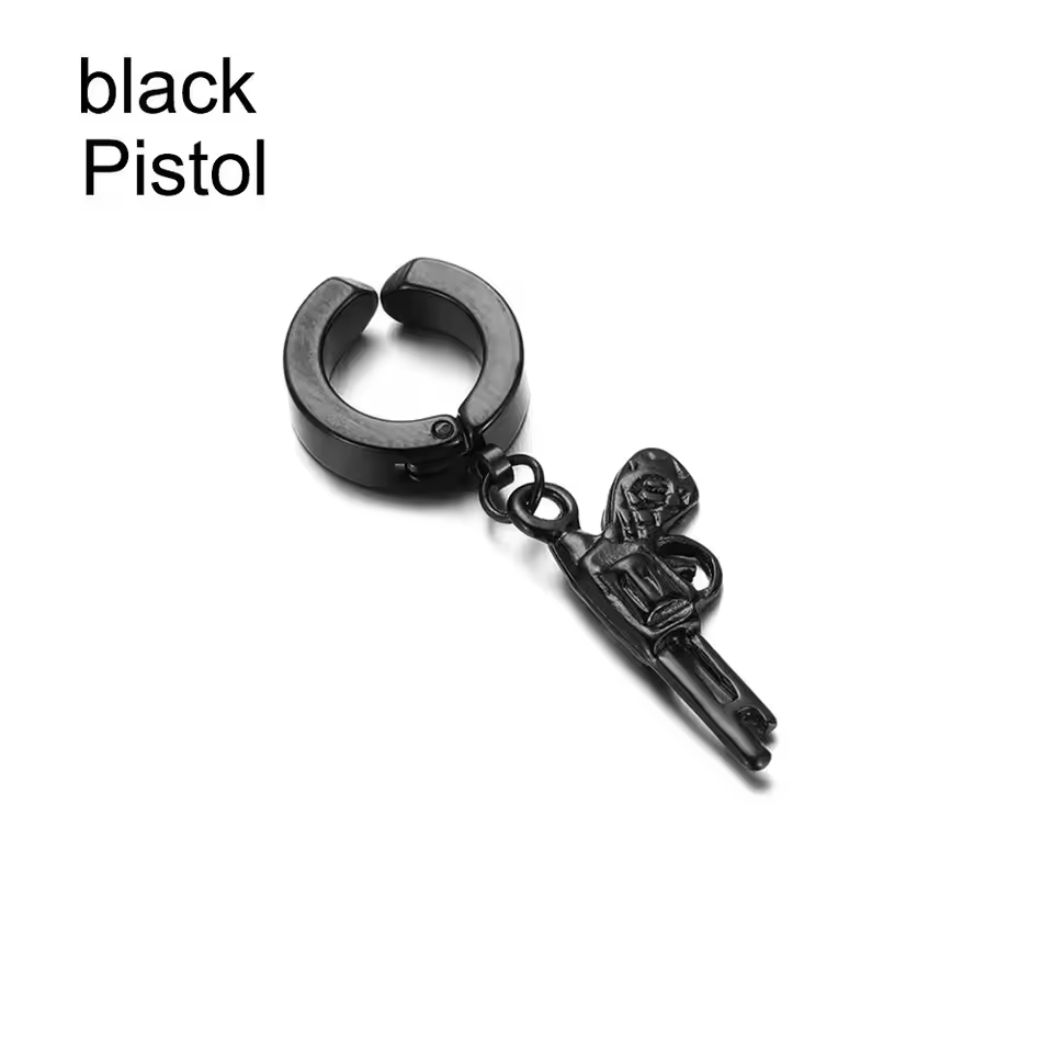 Men's Hip-Hop Clip-On Cross Earrings  Black& Stainless Steel