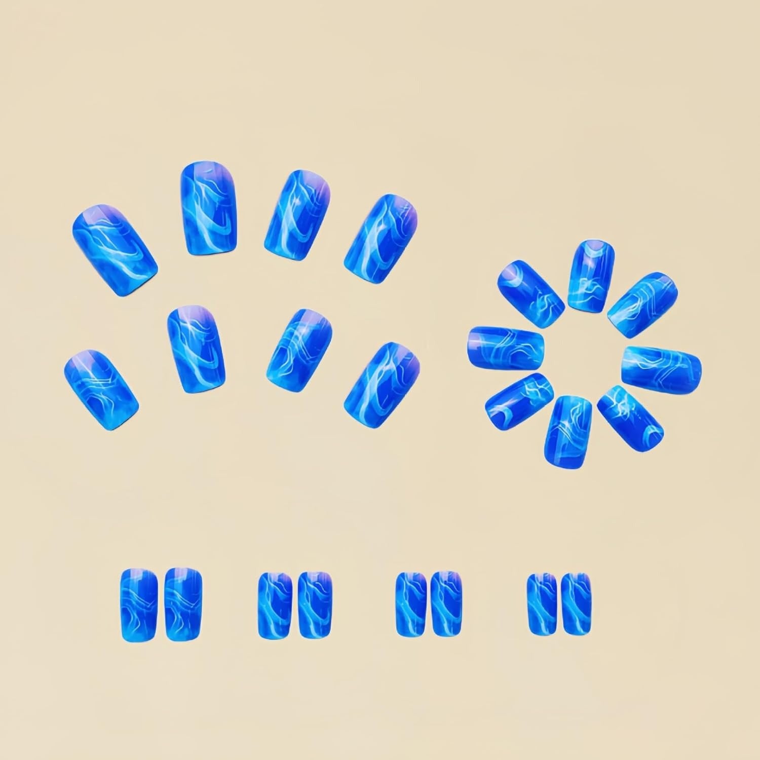 "Ocean Aura – DIY Blue Marble Nail Tips (24 pcs)