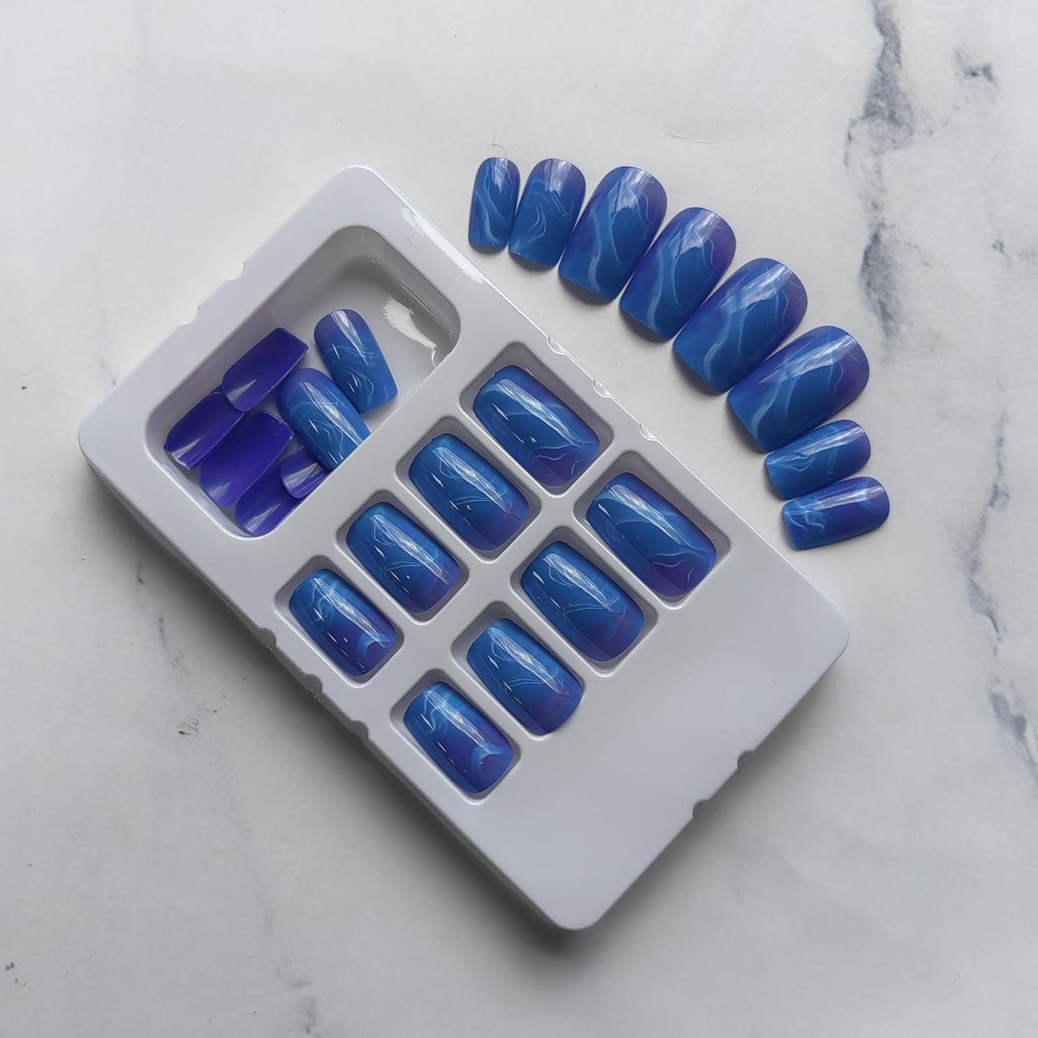 "Ocean Aura – DIY Blue Marble Nail Tips (24 pcs)