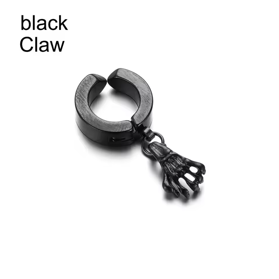 Men's Hip-Hop Clip-On Cross Earrings  Black& Stainless Steel