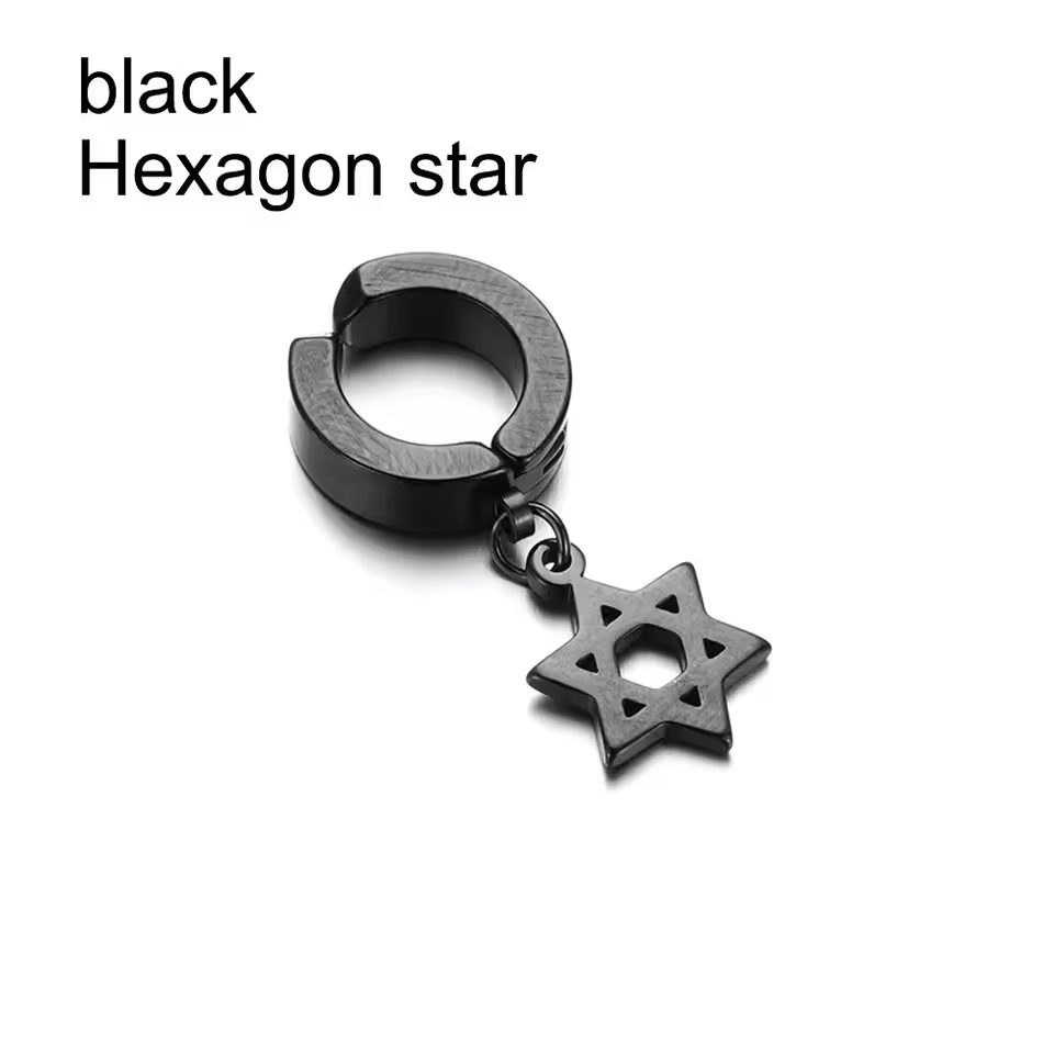 Men's Hip-Hop Clip-On Cross Earrings  Black& Stainless Steel