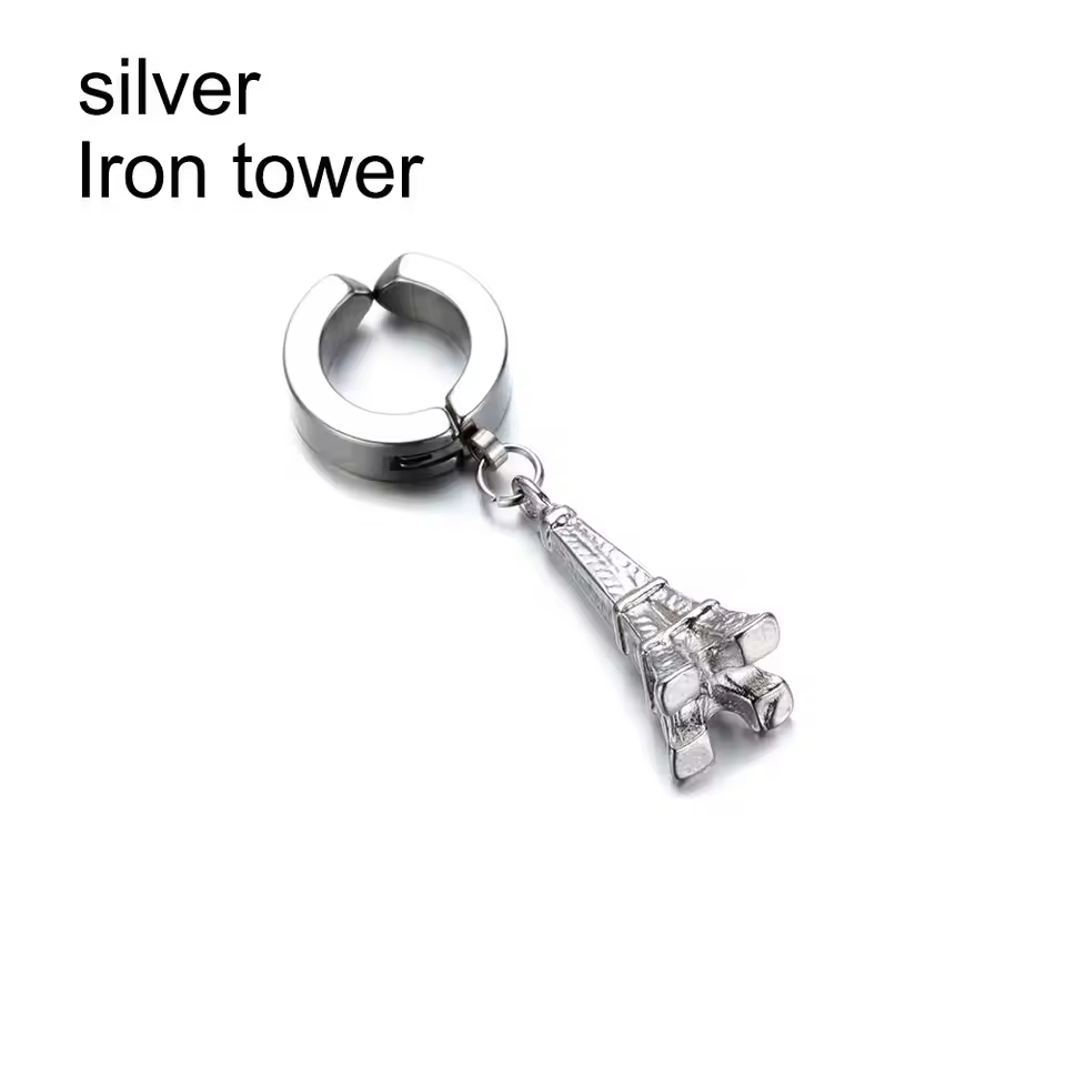 Men's Hip-Hop Clip-On Cross Earrings  Black& Stainless Steel