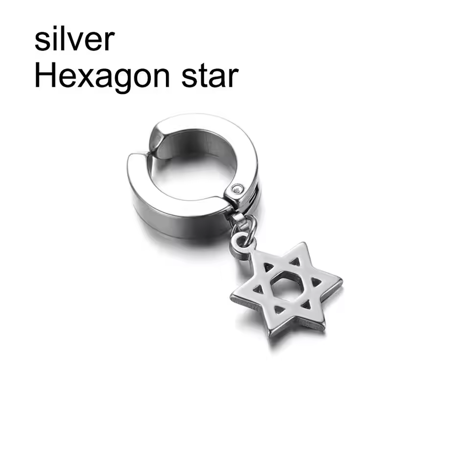 Men's Hip-Hop Clip-On Cross Earrings  Black& Stainless Steel