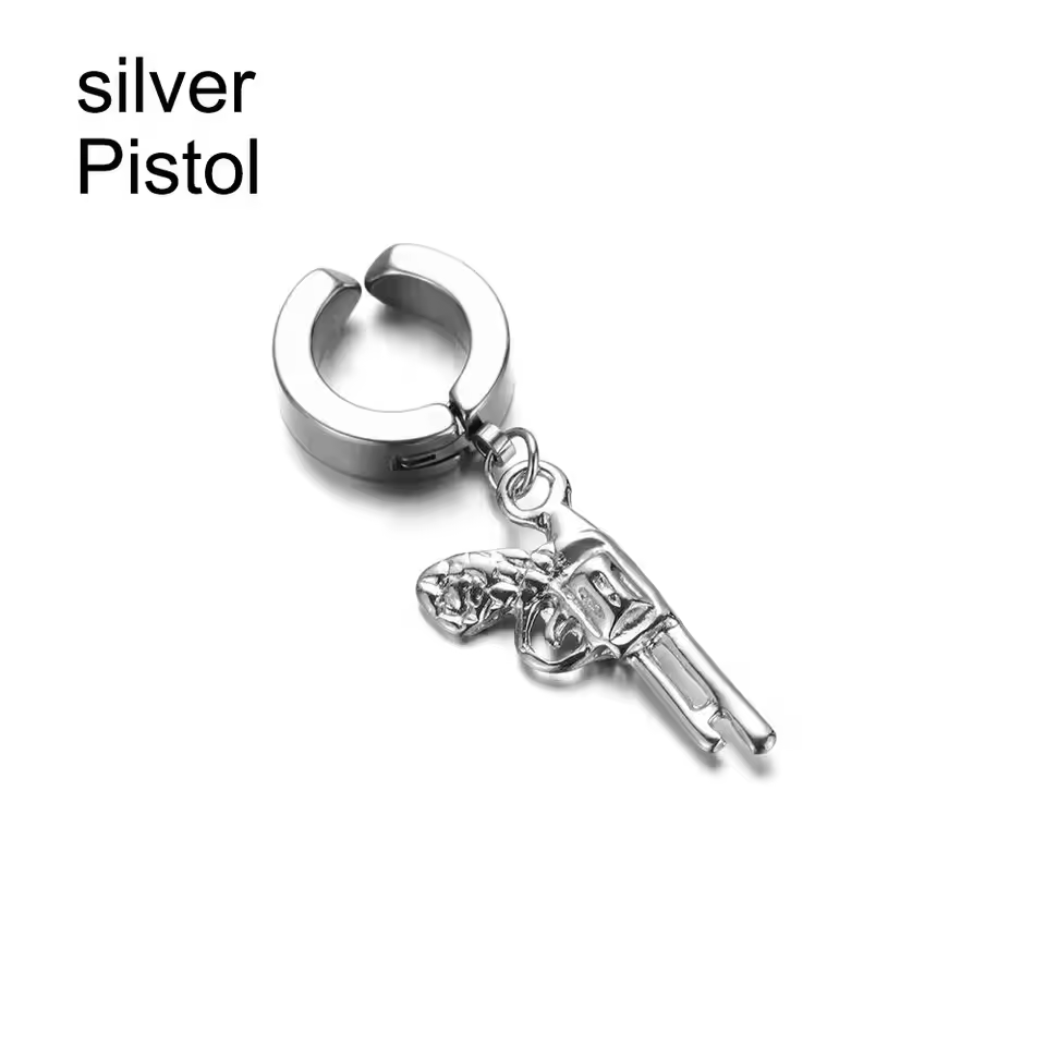 Men's Hip-Hop Clip-On Cross Earrings  Black& Stainless Steel