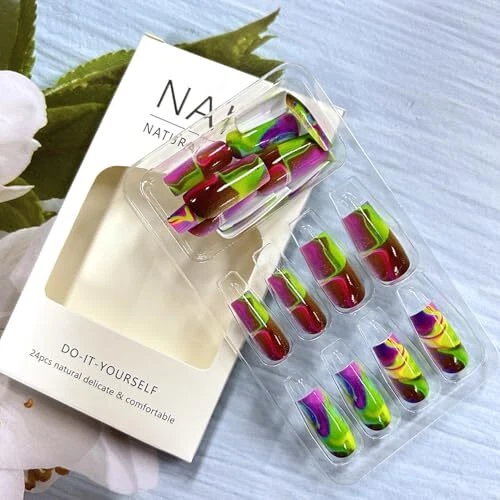 Luxury Leafy Tip Press-On Nails – 24pcs Set | Comfortable & Stylish Nail Art