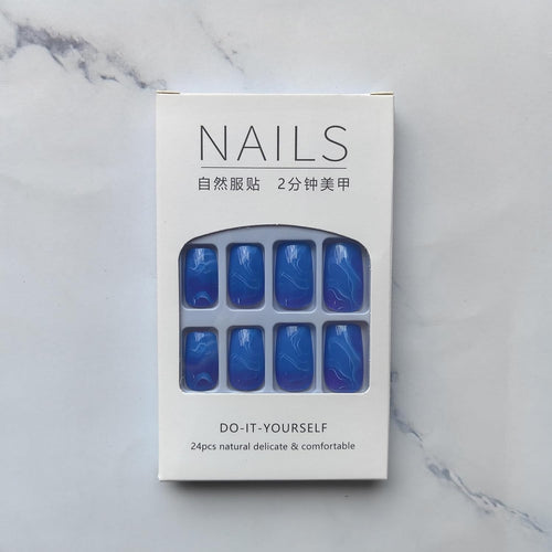 "Ocean Aura – DIY Blue Marble Nail Tips (24 pcs)